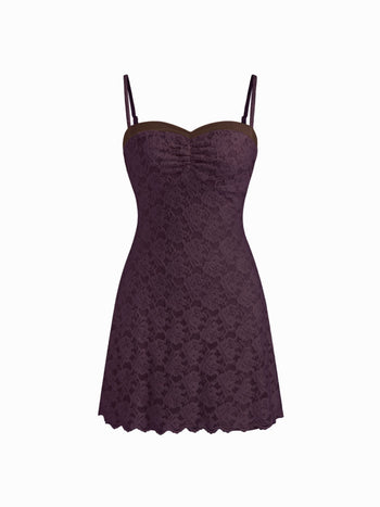 Lace Sweetheart Ruched A-line Mini Dress