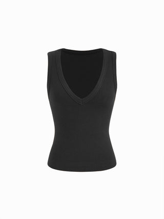 Cotton-blend Ribbed V-neck High Stretch Tank Top