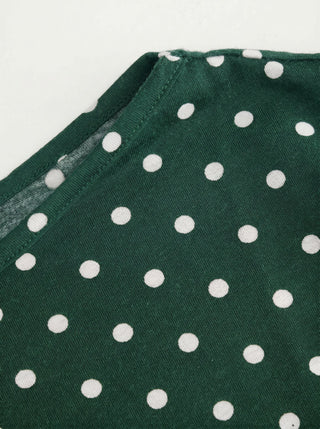 Polka Dot Boat Neck Batwing Sleeve Ruched Asymmetrical Tee