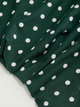 Polka Dot Boat Neck Batwing Sleeve Ruched Asymmetrical Tee