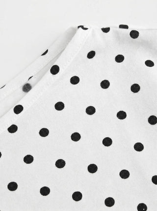 Polka Dot Boat Neck Batwing Sleeve Ruched Asymmetrical Tee