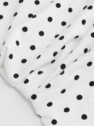 Polka Dot Boat Neck Batwing Sleeve Ruched Asymmetrical Tee