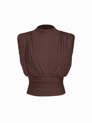 Ruched Mock Neck Draped Top