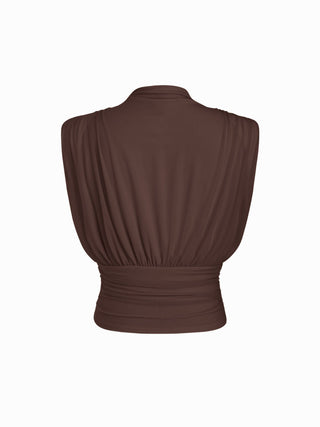 Ruched Mock Neck Draped Top