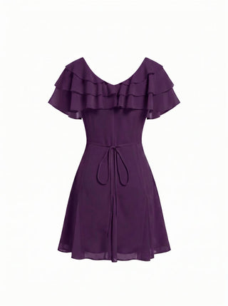 Chiffon V-Neck Dolman Sleeve Floral ALINE Short Dress