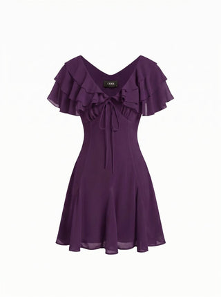 Chiffon V-Neck Dolman Sleeve Floral ALINE Short Dress