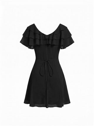 Chiffon V-Neck Dolman Sleeve Floral ALINE Short Dress