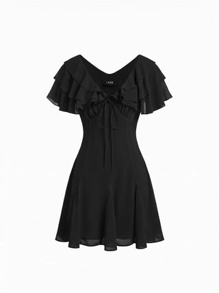 Chiffon V-Neck Dolman Sleeve Floral ALINE Short Dress