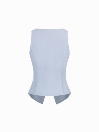 Linen-blend Sweetheart Asymmetrical Bowknot Blazer Vest