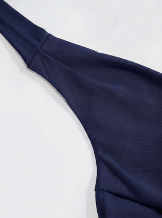 Mesh Halter Neckline Ruched Maxi Dress With Scarf