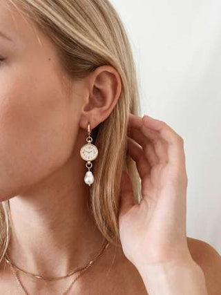 CLOCK & FAUX PEARL DROP EARRINGS