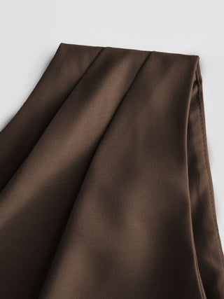 Asymmetrical Neck Pleated Flared Maxi Dress