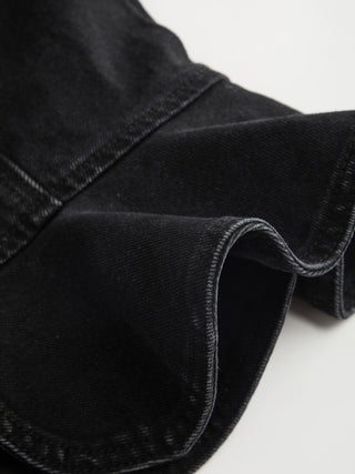 Stretch Denim Strapless Peplum Hem Bandeau Top