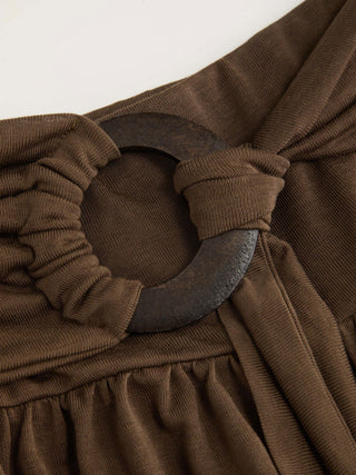 Mid Rise O-Ring Belted Ruched Draped Wide Leg Trousers