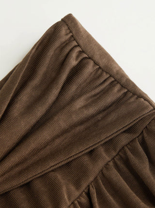 Mid Rise O-Ring Belted Ruched Draped Wide Leg Trousers