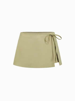 Satin Low Rise Tie Front Wrap A-line Mini Skort