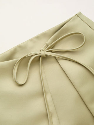 Satin Low Rise Tie Front Wrap A-line Mini Skort