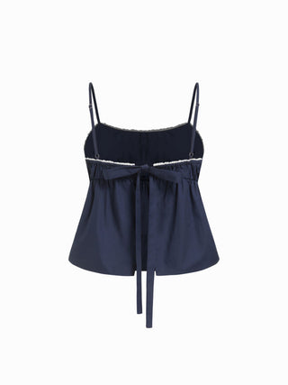 100% Cotton Square Neck Bowknot Cami Top & Mid Rise Loungewear Set