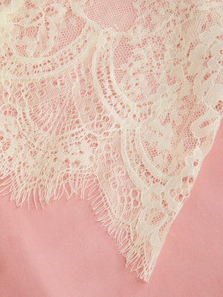 Satin V-neck Lace Trim Long Sleeve Mini Dress