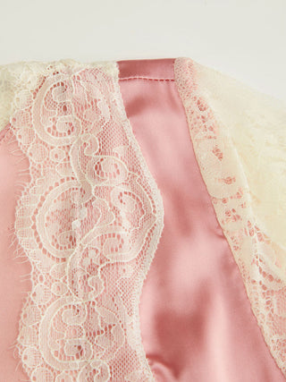 Satin V-neck Lace Trim Long Sleeve Mini Dress