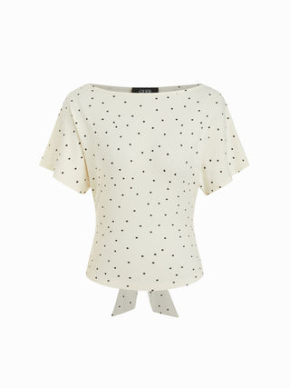 Boat Neck Polka Dot Batwing Sleeve Oversized Tee