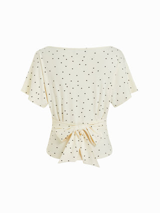 Boat Neck Polka Dot Batwing Sleeve Oversized Tee