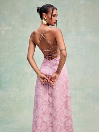 Textured Floral Backless A-Line Maxi Dress