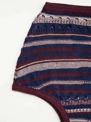 Knit Striped Pointelle Off-Shoulder Short Sleeve Top