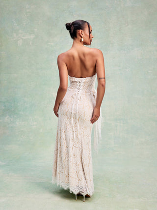 Lace Floral Bandeau Applique Mermaid Maxi Dress