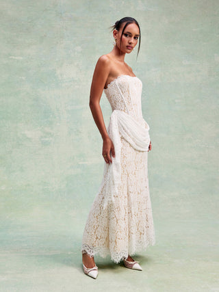 Lace Floral Bandeau Applique Mermaid Maxi Dress