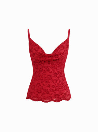 Lace Cowl Neck Ruffled Backless Cami Top With Chain