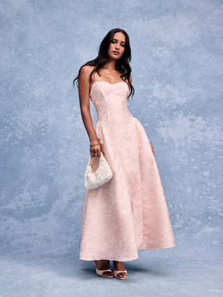 Floral Jacquard Sweetheart Neck Lace up Flared Maxi Dress