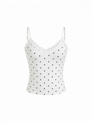 Textured V-neck Lace Trim Cami Top