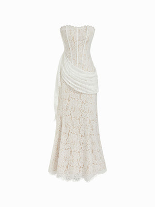 Lace Floral Bandeau Applique Mermaid Maxi Dress