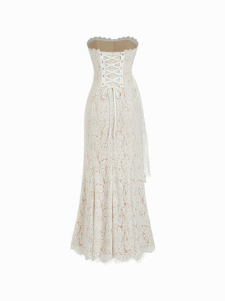 Lace Floral Bandeau Applique Mermaid Maxi Dress