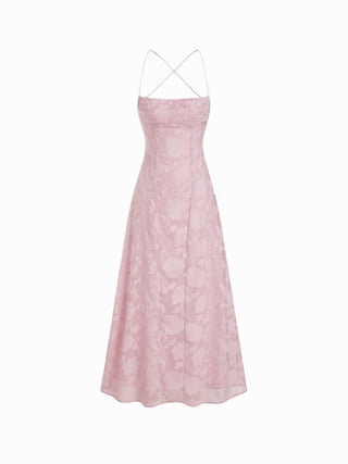 Textured Floral Backless A-Line Maxi Dress