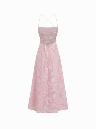 Textured Floral Backless A-Line Maxi Dress
