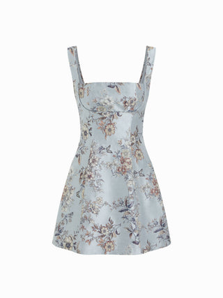 Jacquard Floral Square Neckline Lace up Corset Mini Dress