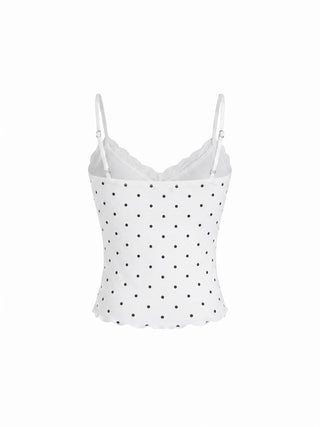 Textured V-neck Lace Trim Cami Top