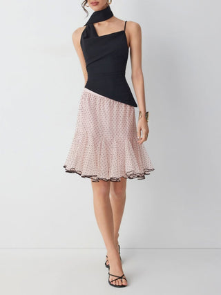 Mesh Low Rise Polka Dot Ruffled Flared Midi Skirt