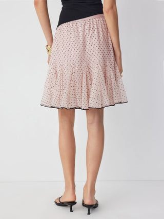 Mesh Low Rise Polka Dot Ruffled Flared Midi Skirt
