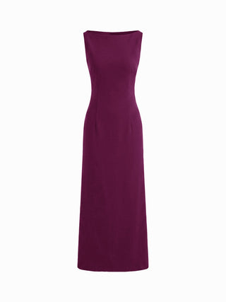Boat Neck Solid Maxi Dress