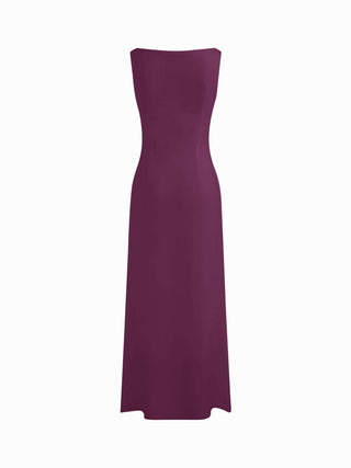 Boat Neck Solid Maxi Dress