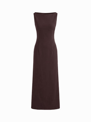 Boat Neck Solid Maxi Dress