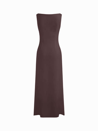 Boat Neck Solid Maxi Dress