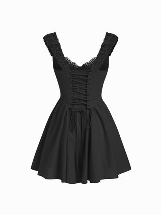 Linen-blend Sculptural Sweetheart Shirred Draped Flared Mini Dress
