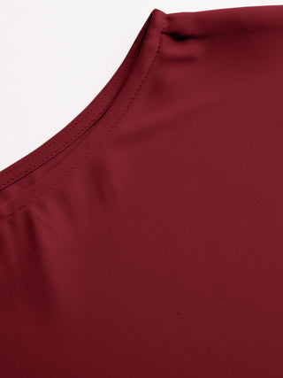 Satin Boat Neck Bell Sleeve Asymmetrical Blouse