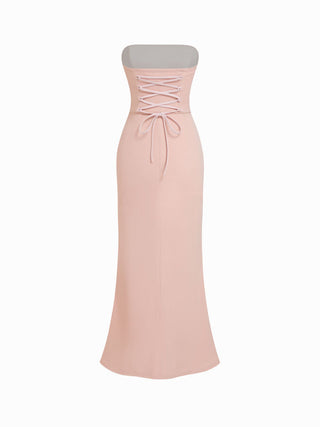 Mesh Bandeau Lace up Bodycon Maxi Dress