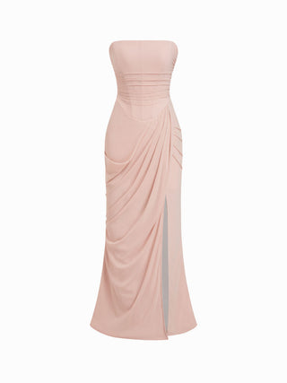 Mesh Bandeau Lace up Bodycon Maxi Dress