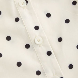 Cotton Polka Dot Puff Sleeve Bowknot Blouse with Belt